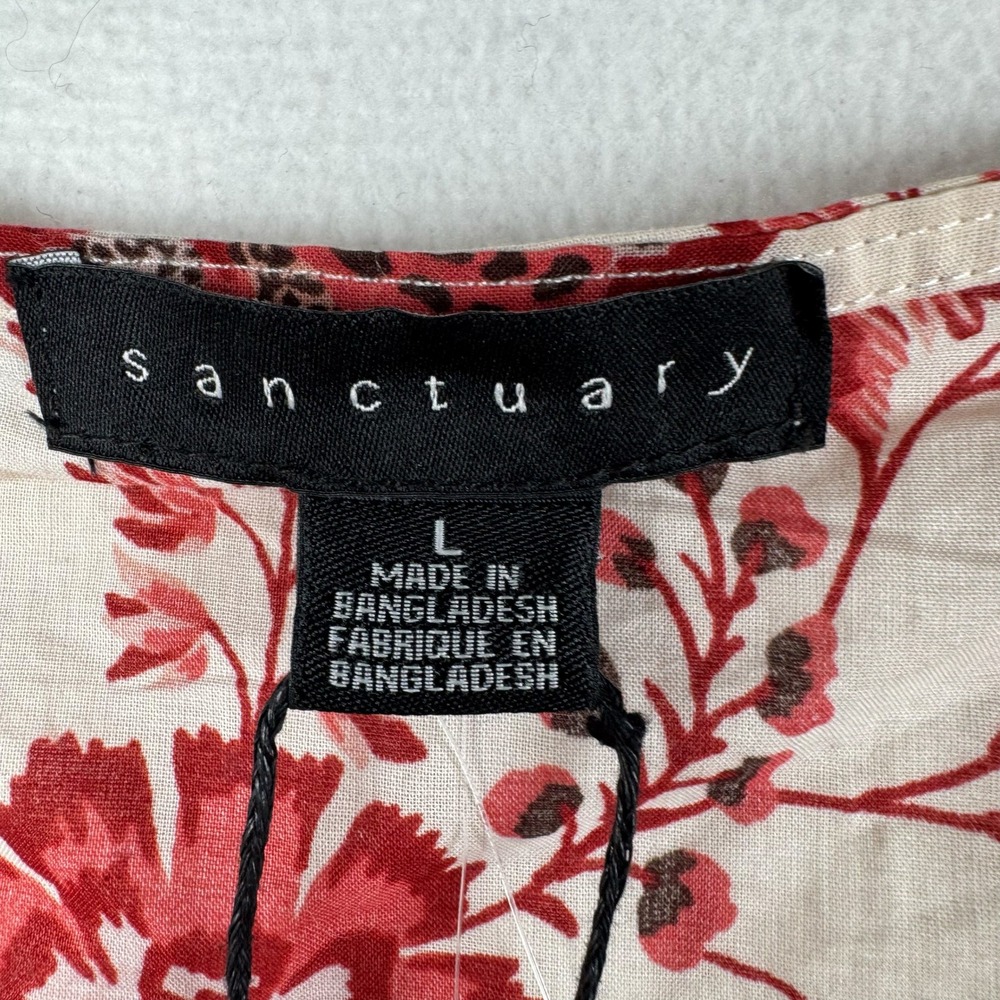 Sanctuary Red Floral Cotton Voile Smocked Peplum Top Sleeveless V-Neck Large NWT - Picture 4 of 7